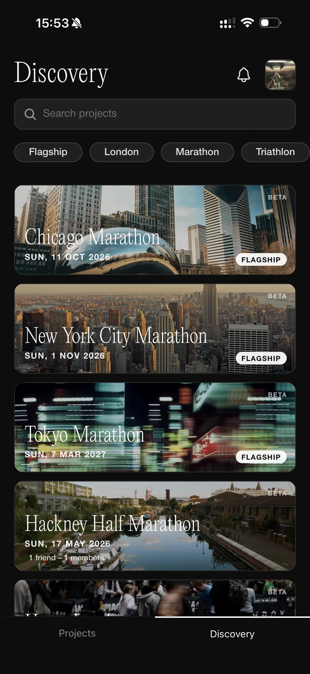 PRJCT app — discovery screen